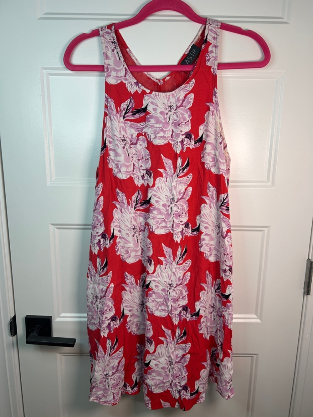 Astr Red Floral Midi Dress with Pink Blooms